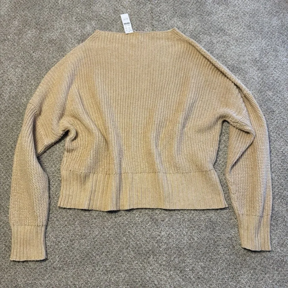 J. Crew Camel Tan Slouchy Ribbed Knit Pullover Sweater Women M Linen Cotton NWT